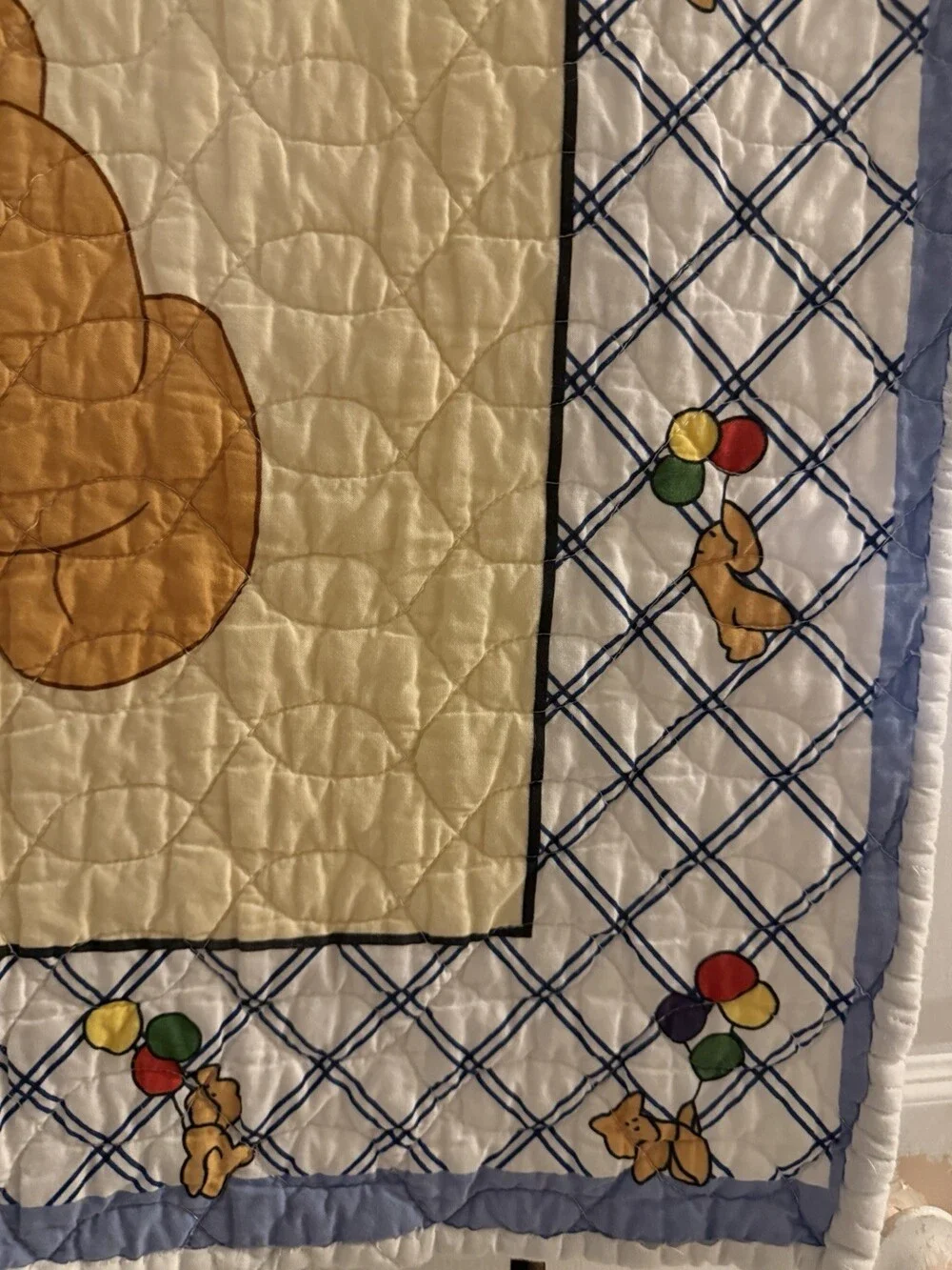 Vintage That’s Our Baby Quilt Baby Blanket Bear Balloons Crib 32x40 Vintage Blue